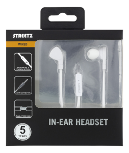 Streetz Slušalice in-ear headset, 1-button remote, 3.5mm, microphone, Bijele