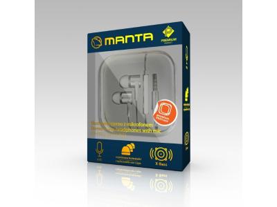MANTA slušalice + mikrofon, In-ear, alumin, 4 nastavka, kutija, bijele EPH9002