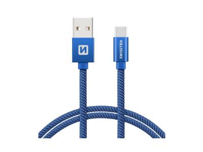 SWISSTEN kabel USB/USB-C, platneni, 3A, 2m, plavi
