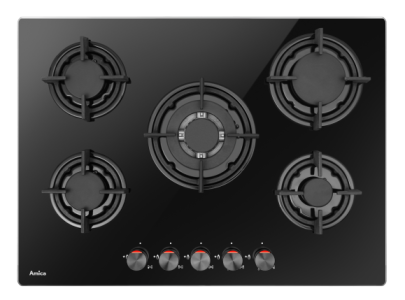Amica ploča za kuhanje PGCA7101AoB, 5 x plin, Wok, 70 cm, staklokeramika, Crna