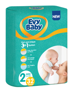 Evy Baby Jednokratne pelene 3 u 1 sistem Standard, 2 Mini, 3 - 6 kg (32 kom)