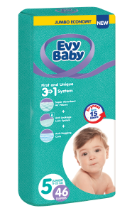 Evy Baby Jednokratne pelene 3 u 1 sistem Jumbo, 5 Junior, 11 - 25 kg (46 kom)